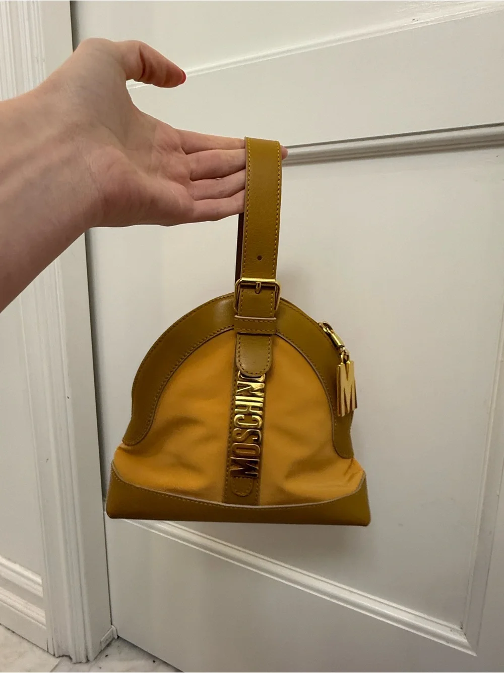 Vintage Moschino Mustard Dome Wristlet with Gold Logo